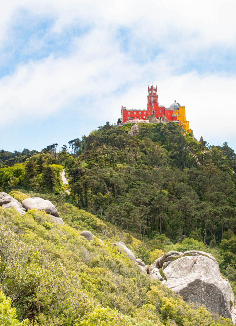 view of pena palace, sintra, portugal from the Moor castle