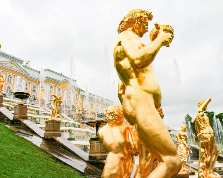 fountains at castle peterhof, palace in st petersburg , russia